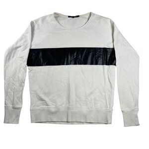 Rag & Bone Sweater White Leather Stripe Urban Mod Streetwear Edgy Casual‎ XS